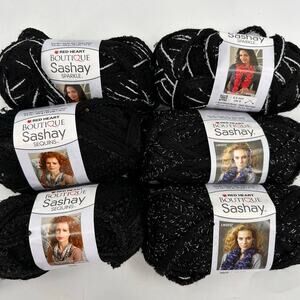 6 Red Heart Boutique Sashay Sequins Black Silver Yarn CAVIAR / NOIR / Black